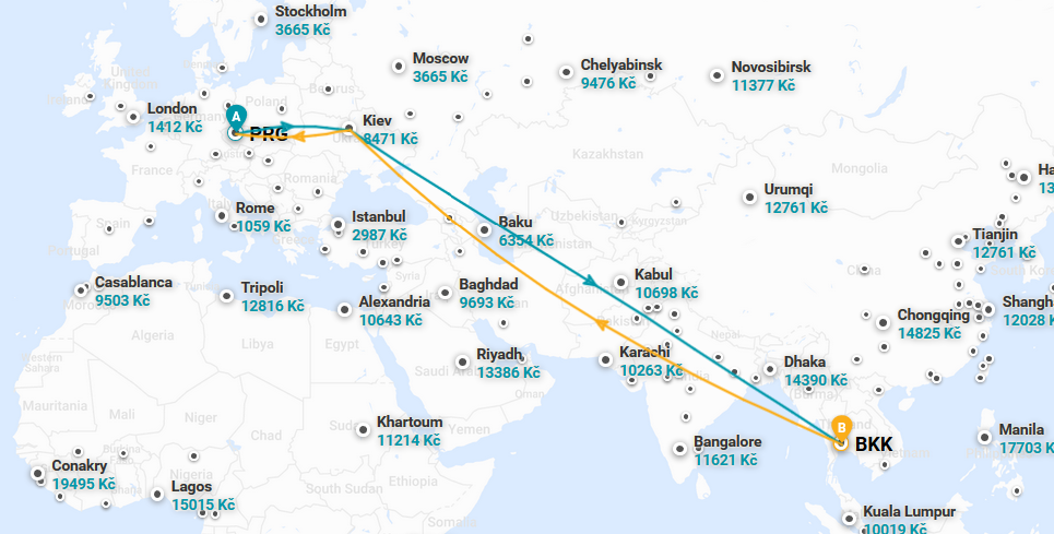 Trasa letu do BKK