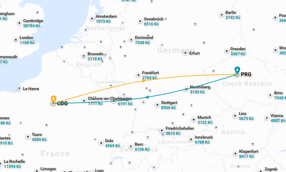 CDG, Cesta z Prahy