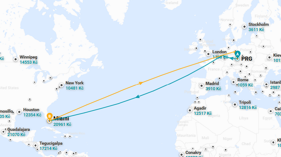 Miami - trasa letu