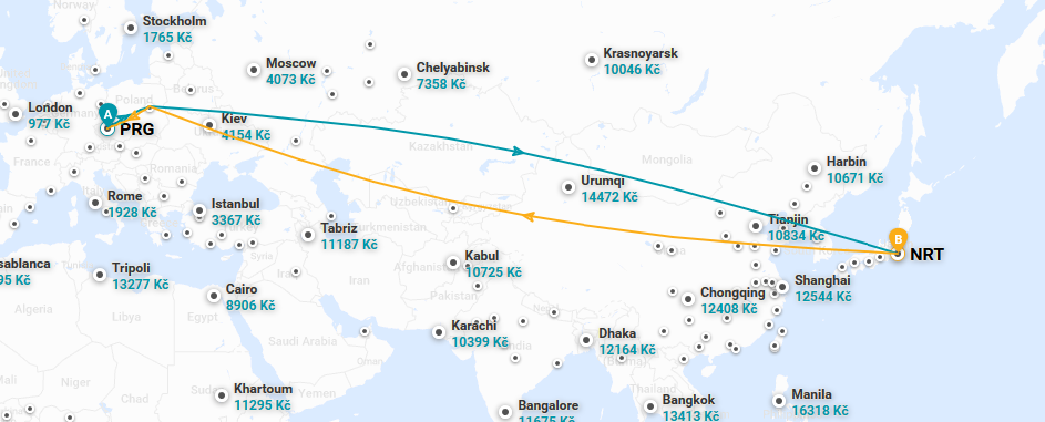 Narita trasa letu