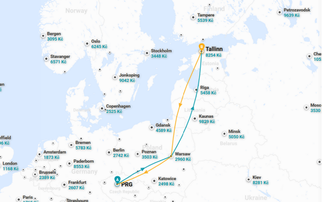Tallinn - Praha trasa letu