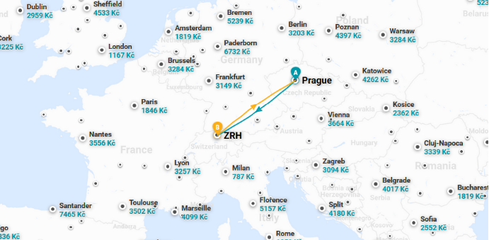 Trasa letu - ZRH