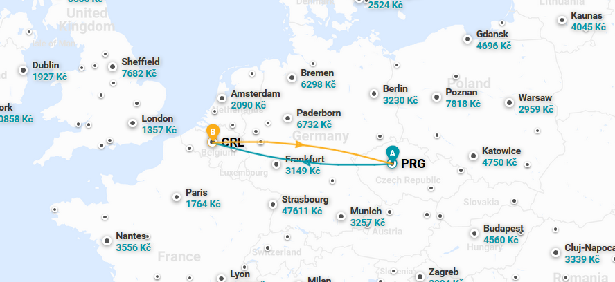 CRL - trasa letu