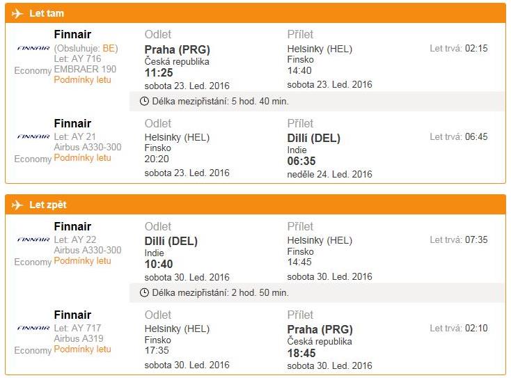 Výběr letenky - Dillí