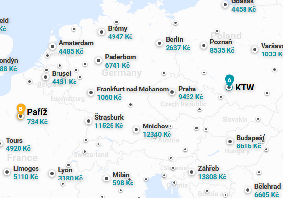 Mapa letů