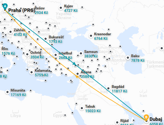 Mapa - let do Dubaje