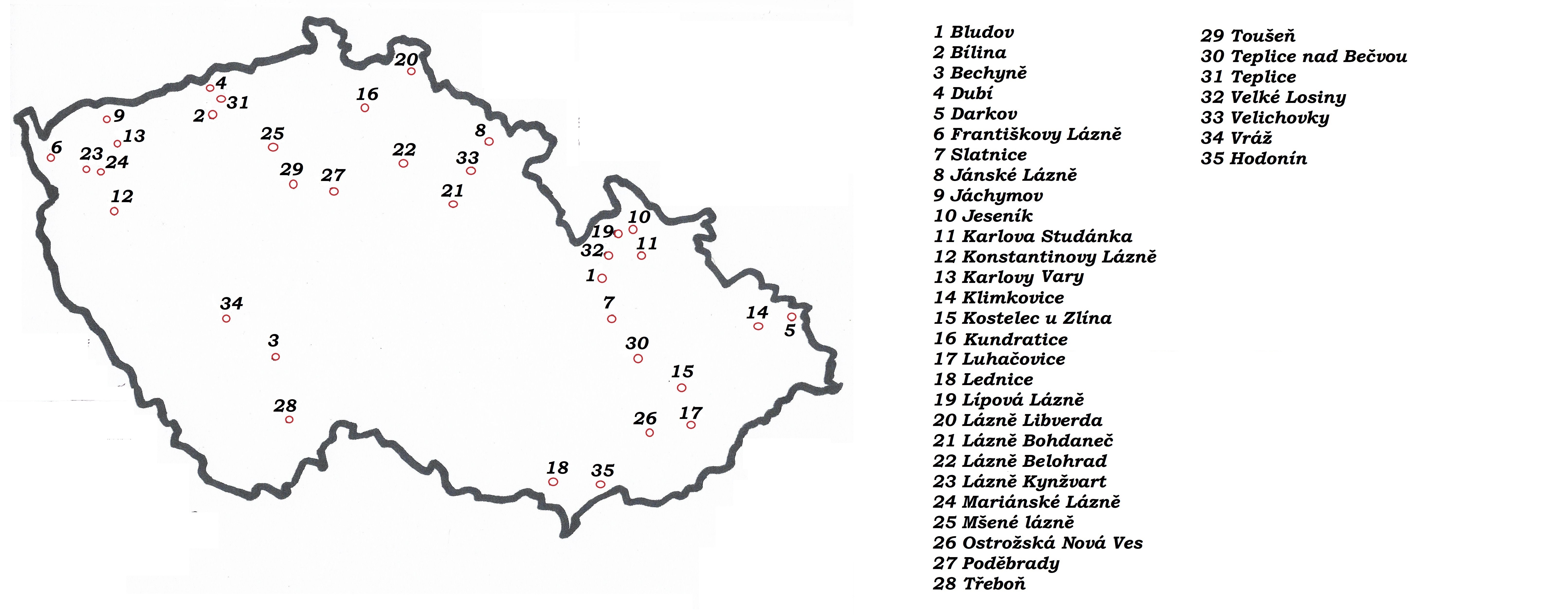 Mapa českých lázní